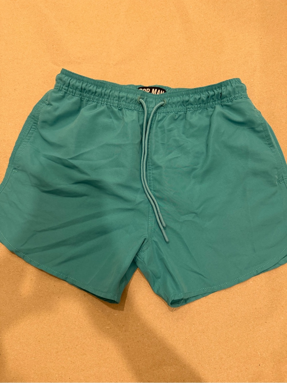 Pop Man Teal Blue Green Drawstring Swim Shorts Small